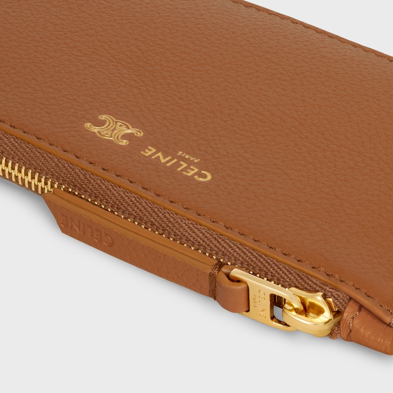 long zipped card holder in supple grained calfskin