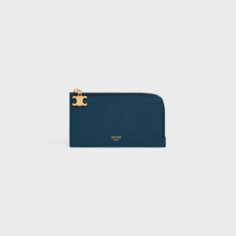 long zipped card holder in grained calfskin