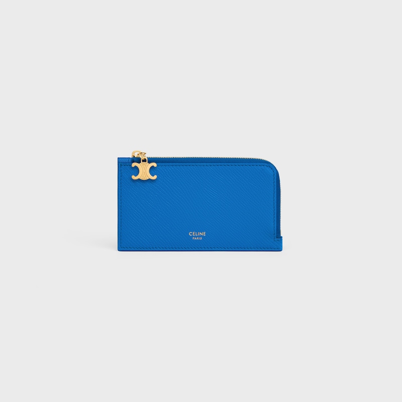 long zipped card holder in grained calfskin