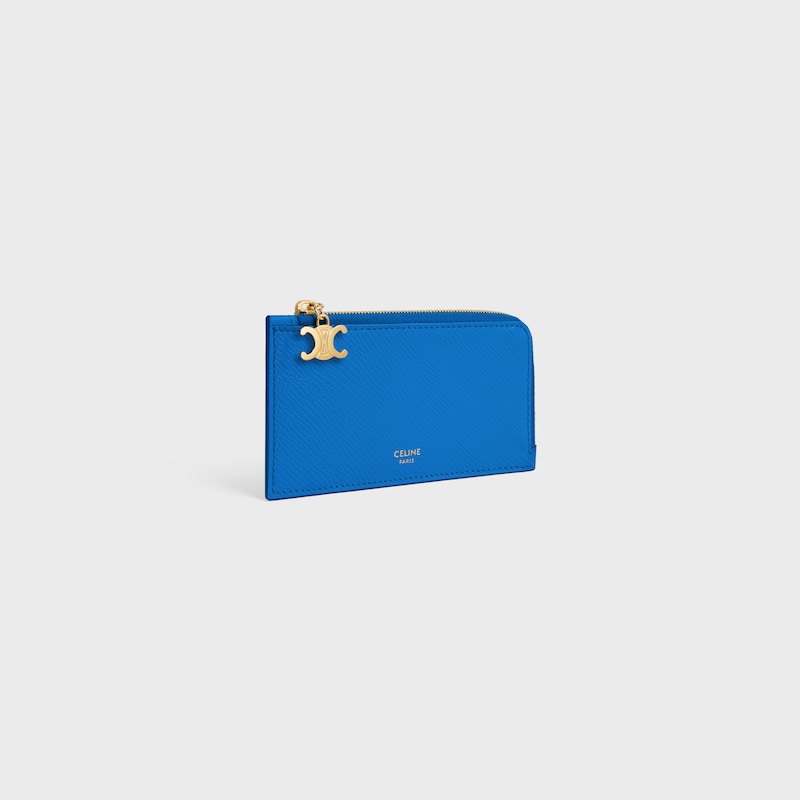 long zipped card holder in grained calfskin