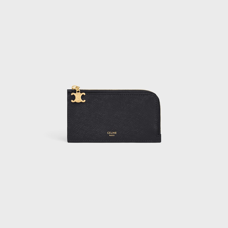 long zipped card holder in grained calfskin