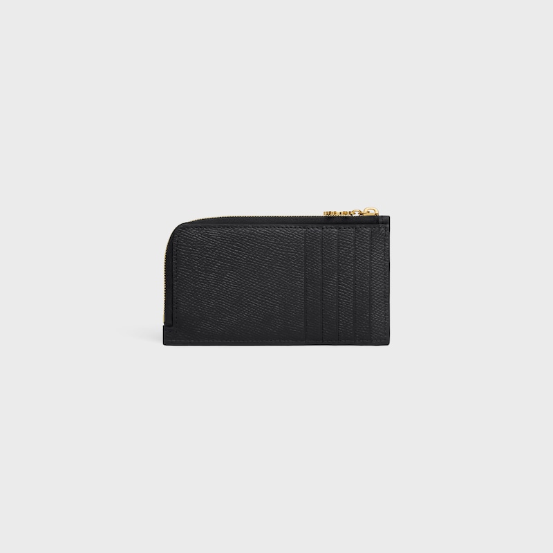 long zipped card holder in grained calfskin