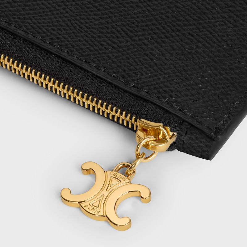 long zipped card holder in grained calfskin