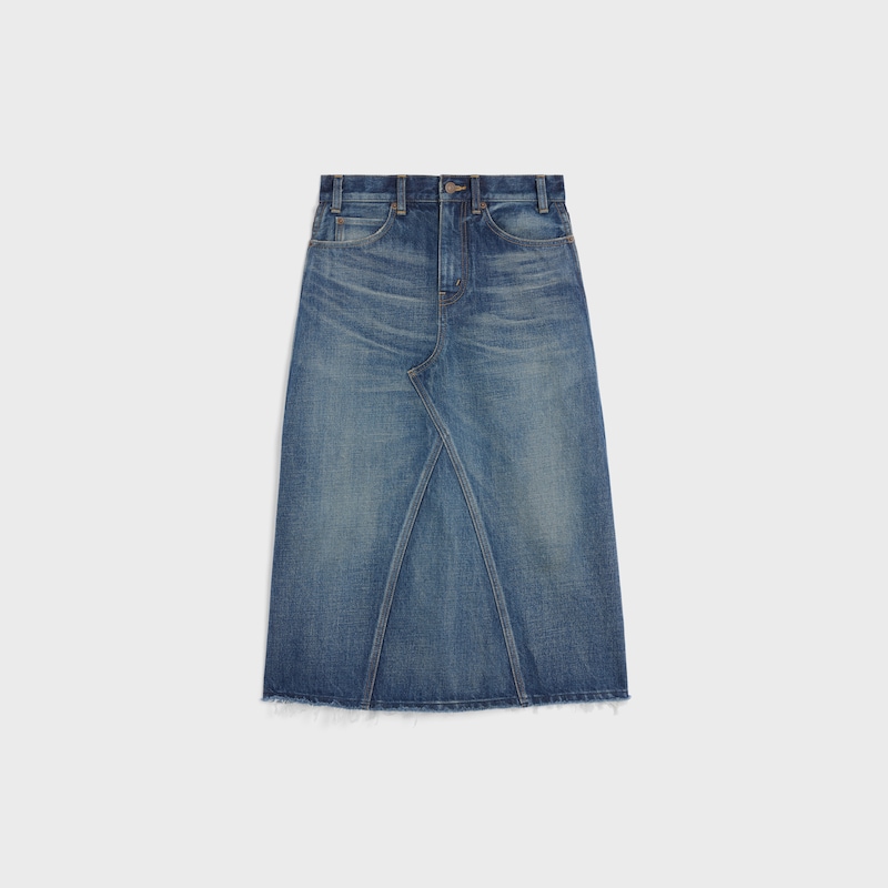 midi skirt in dark union wash denim