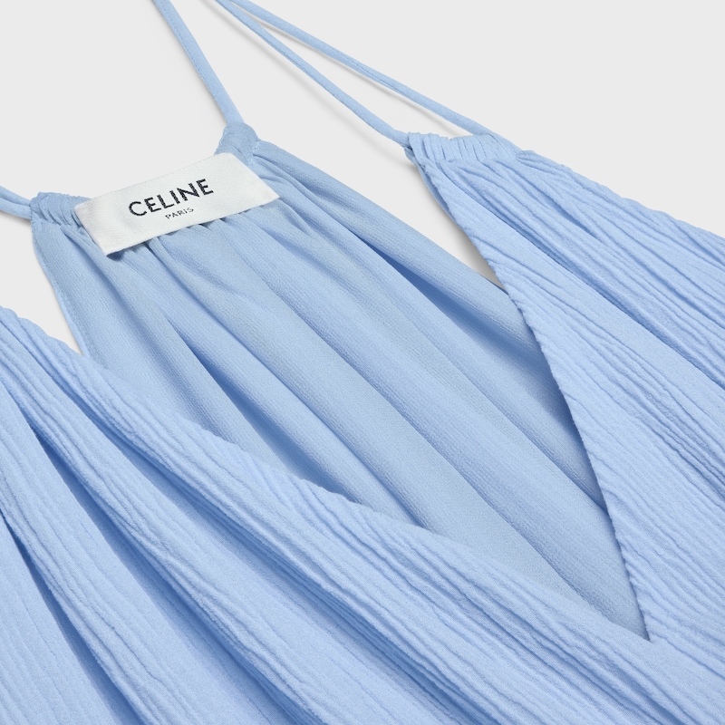 embroidered long dress in cotton silk crepon