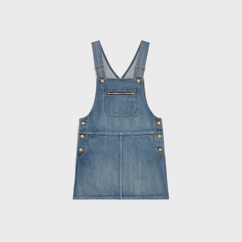 dungarees mini dress in union wash denim