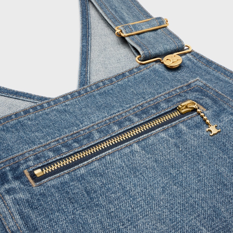 dungarees mini dress in union wash denim