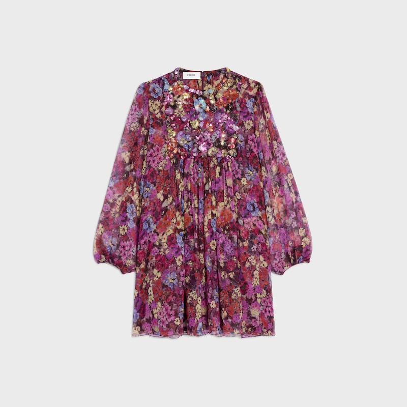 embroidered mini folk dress in silk crepon