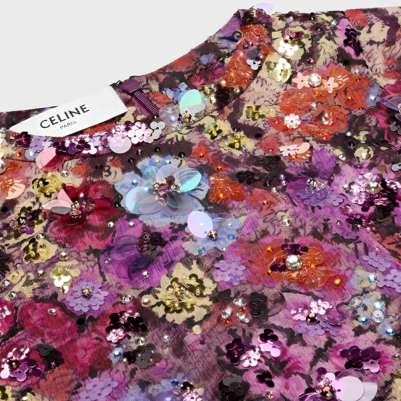 embroidered mini folk dress in silk crepon