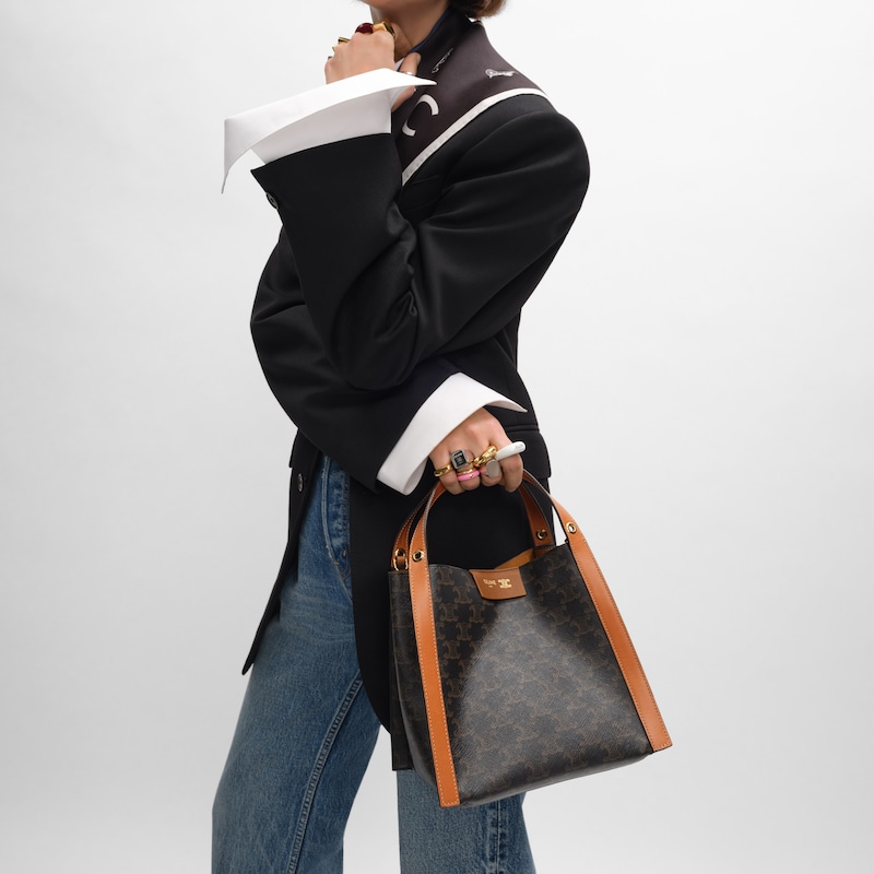 small cubo bag in triomphe canvas and natural calfskin