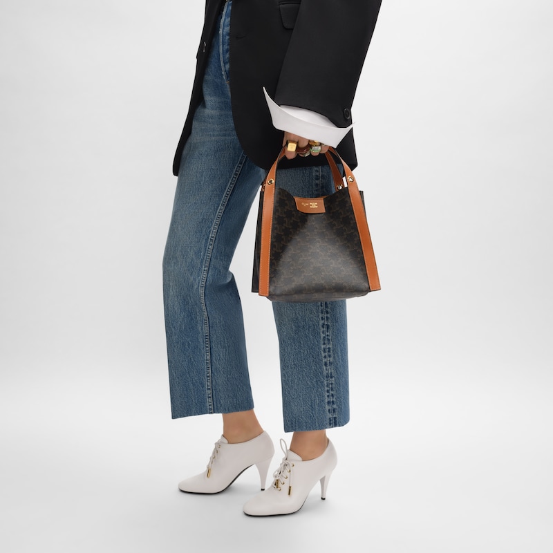 small cubo bag in triomphe canvas and natural calfskin