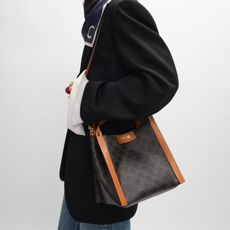 small cubo bag in triomphe canvas and natural calfskin