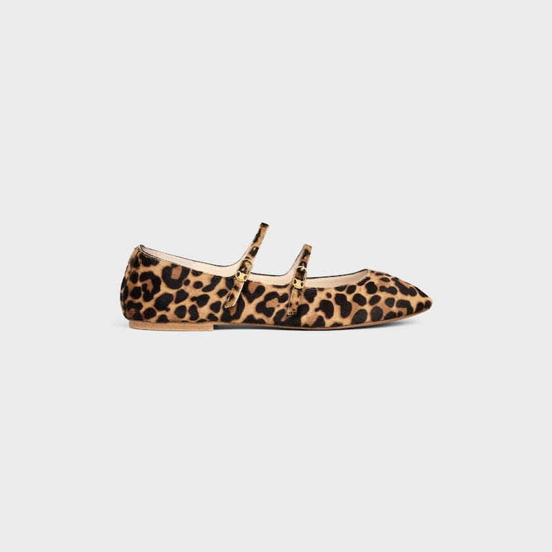 les ballerines celine double strap ballerina in leopard printed hairy calfskin