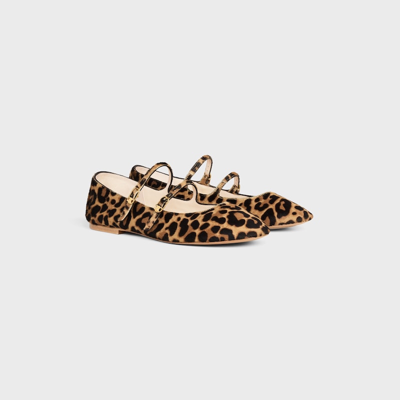 les ballerines celine double strap ballerina in leopard printed hairy calfskin