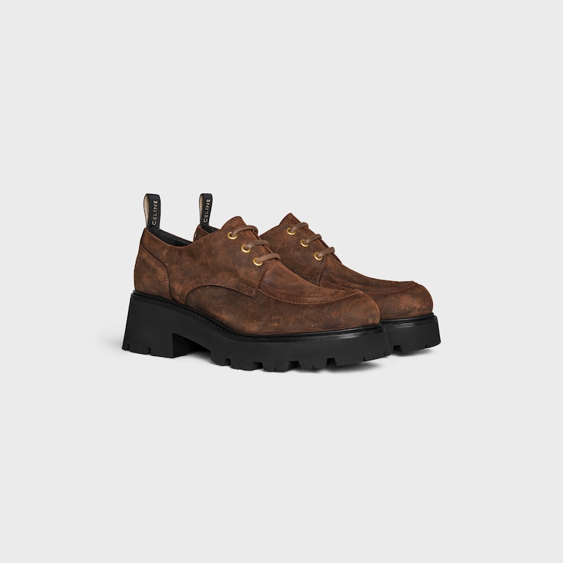 celine triomphe derbies in waxed suede calfskin