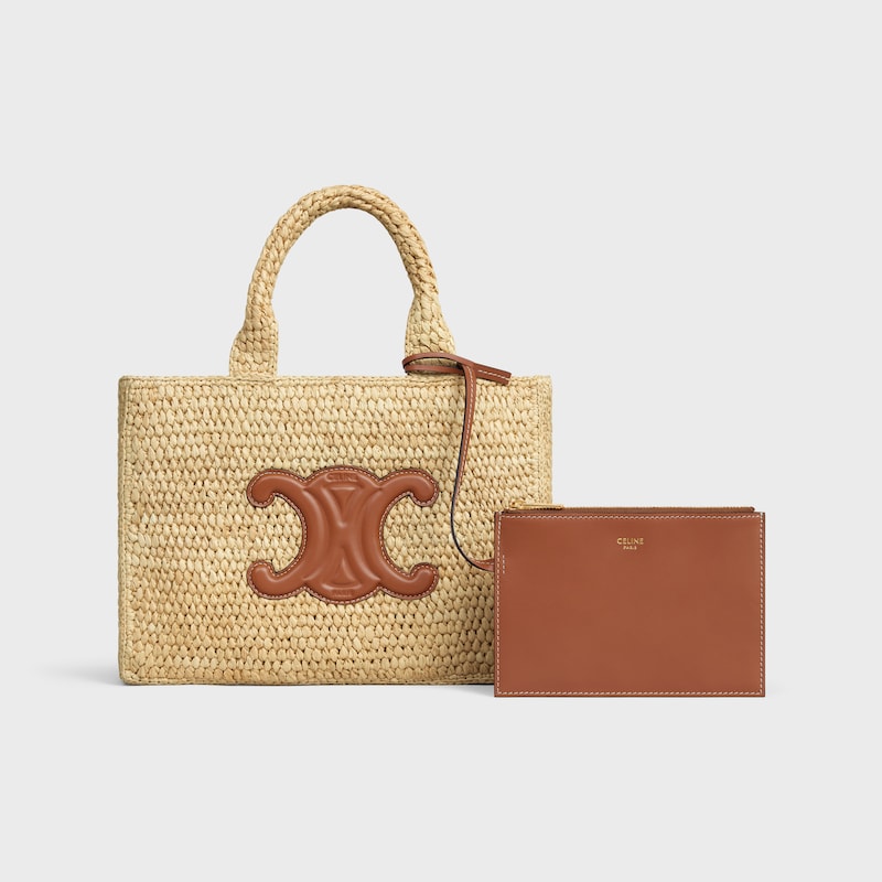 small cabas thais in raffia and calfskin