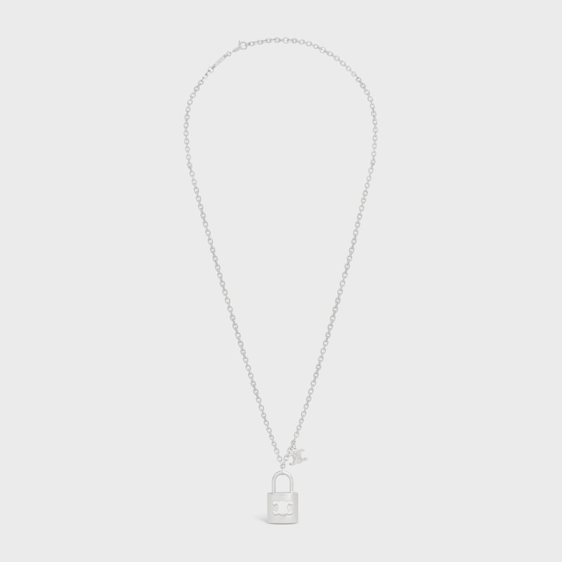triomphe lock large necklace in brass with rhodium finish