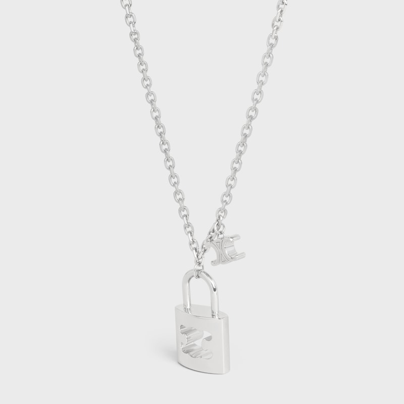 triomphe lock large necklace in brass with rhodium finish