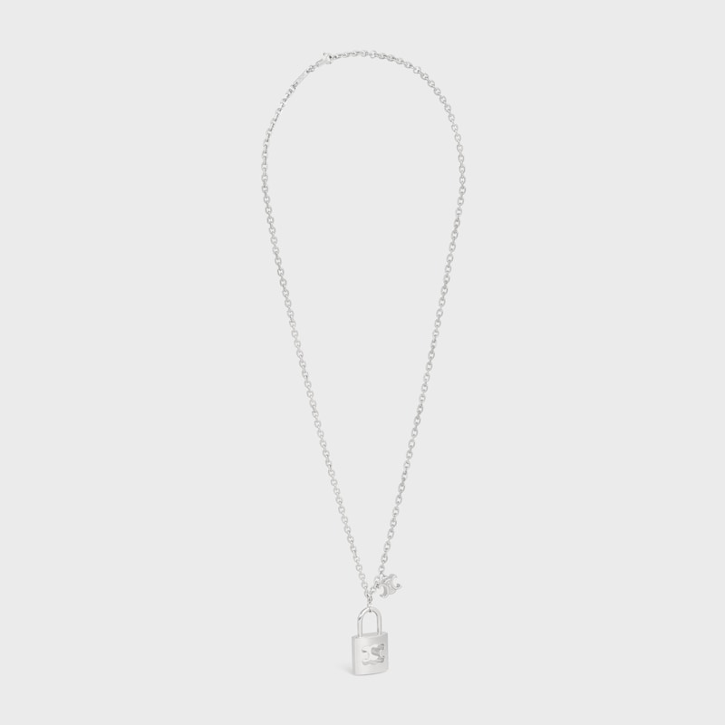 triomphe lock large necklace in brass with rhodium finish