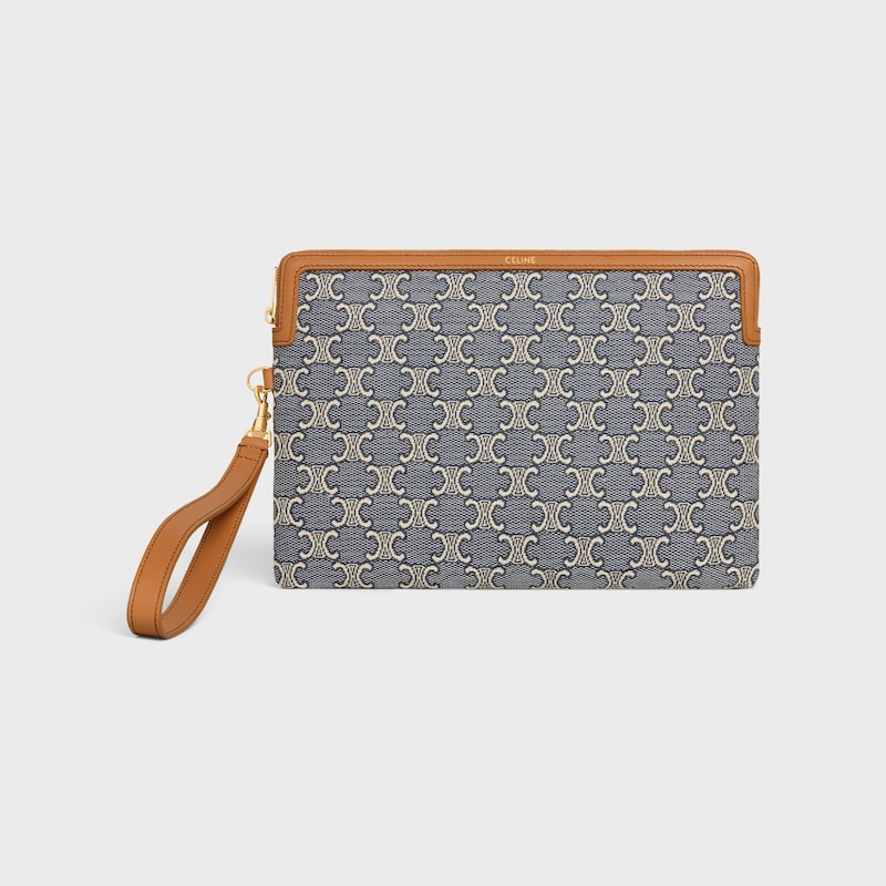 small pouch with strap cuir triomphe in jacqaurd triomphe all over