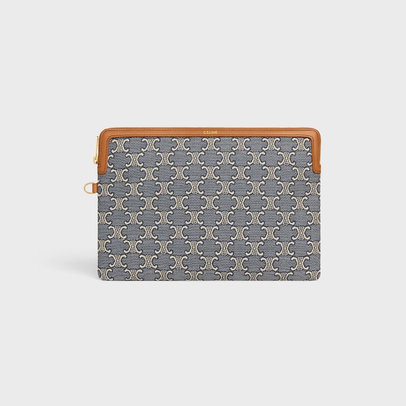 small pouch with strap cuir triomphe in jacqaurd triomphe all over