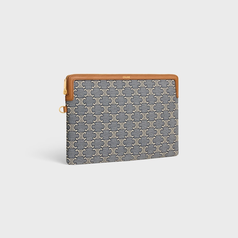 small pouch with strap cuir triomphe in jacqaurd triomphe all over