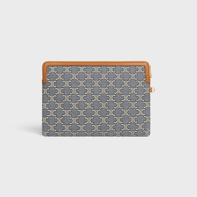 small pouch with strap cuir triomphe in jacqaurd triomphe all over