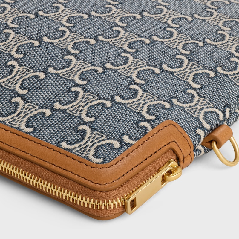 small pouch with strap cuir triomphe in jacqaurd triomphe all over