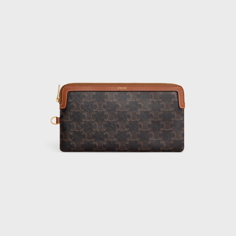 long pouch with strap in triomphe canvas and calfskin
