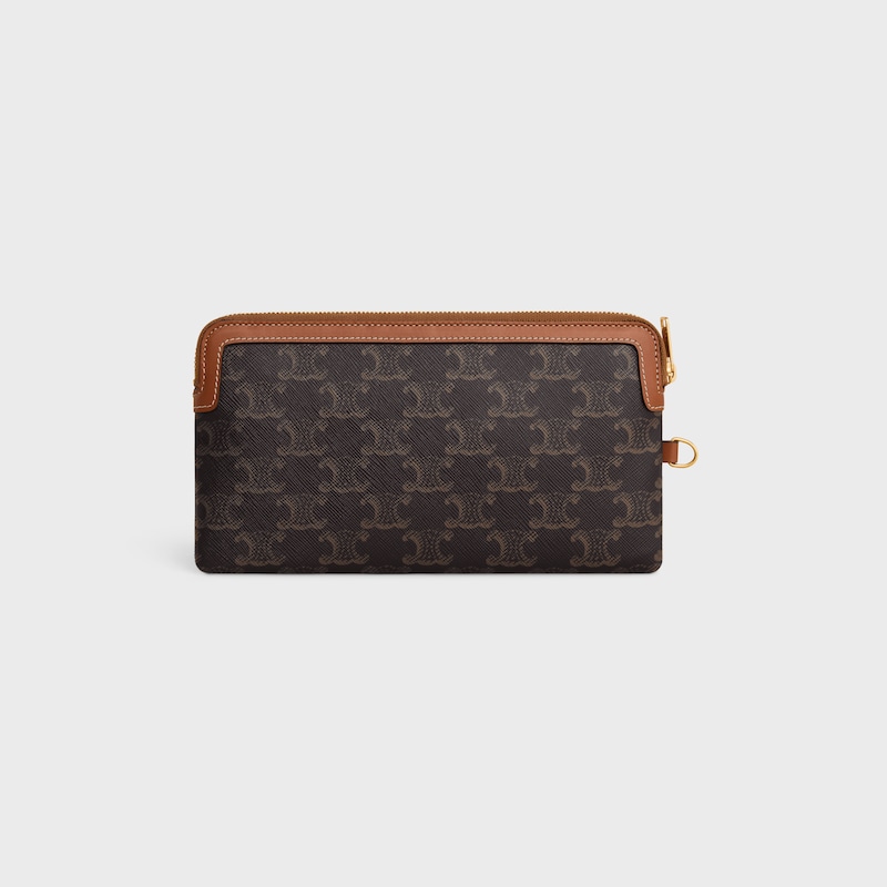 long pouch with strap in triomphe canvas and calfskin