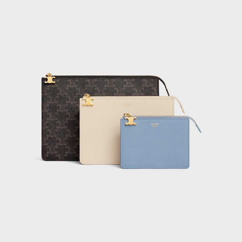 three pouches set triomphe charms in triomphe canvas amp grained calfskin