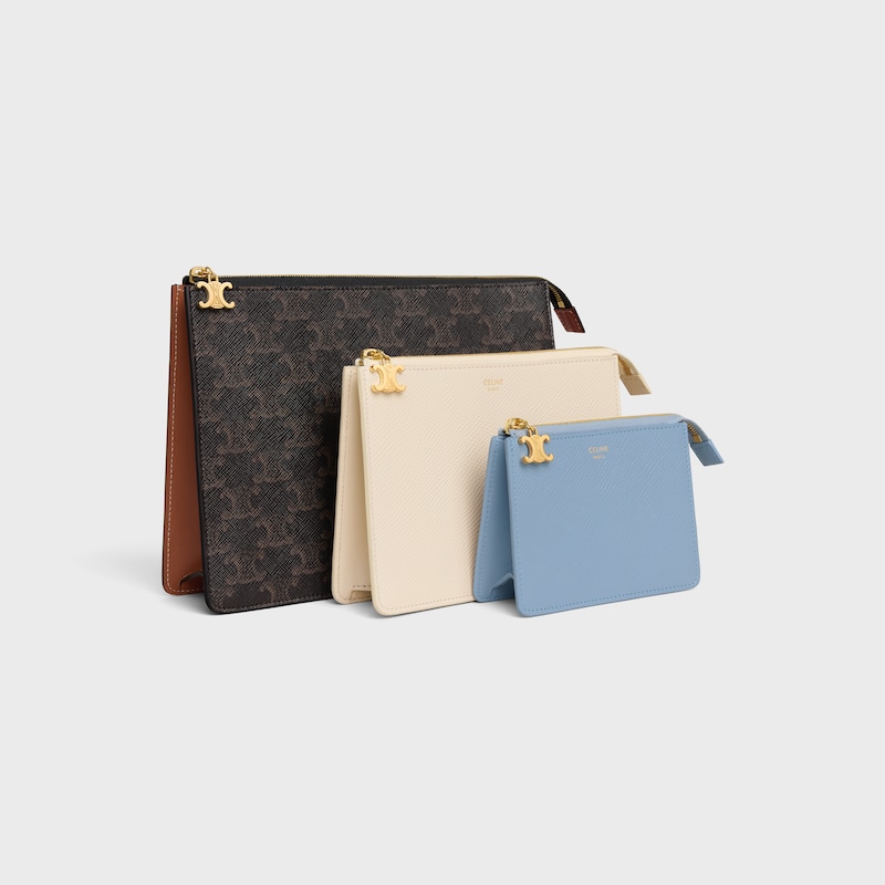 three pouches set triomphe charms in triomphe canvas amp grained calfskin