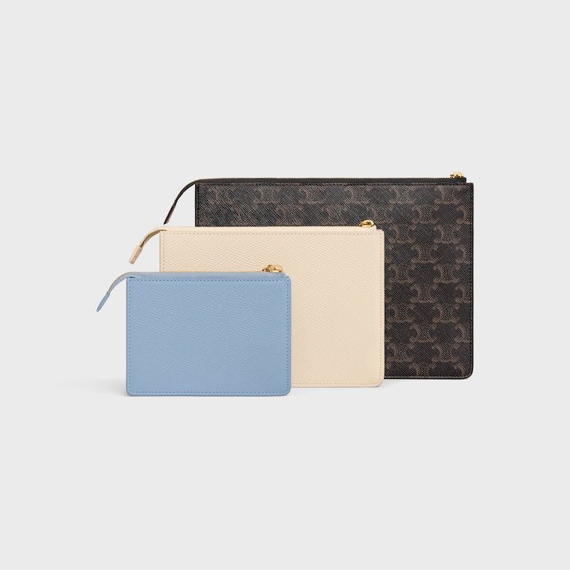 three pouches set triomphe charms in triomphe canvas amp grained calfskin