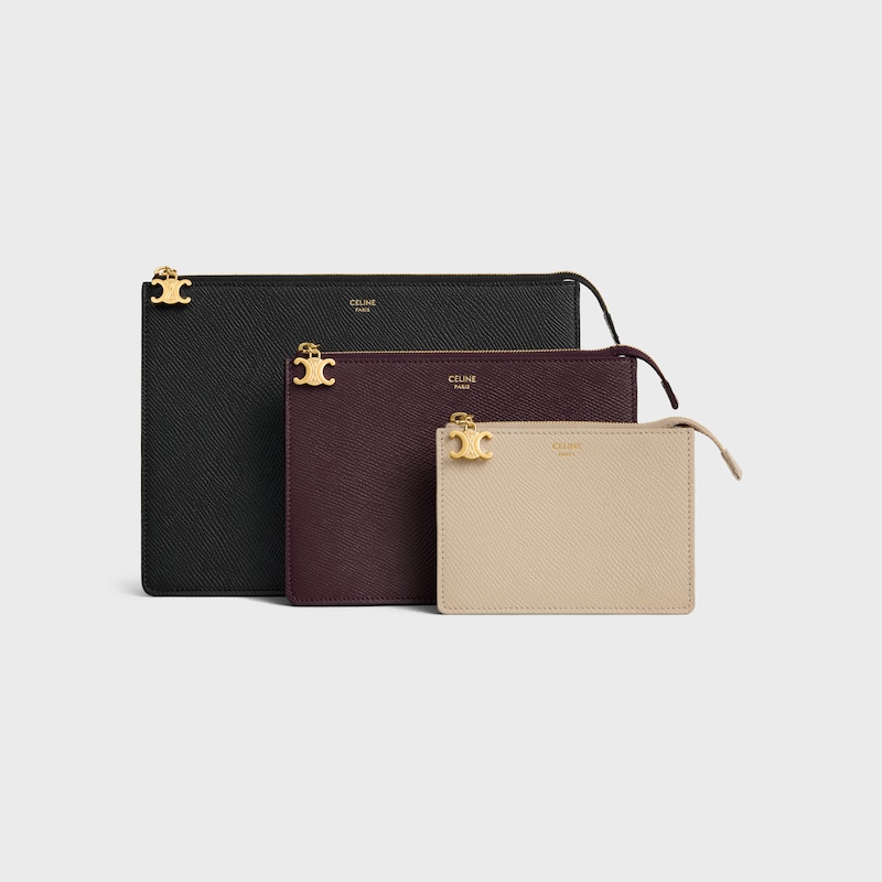 three pouches set in trio grained calfskin