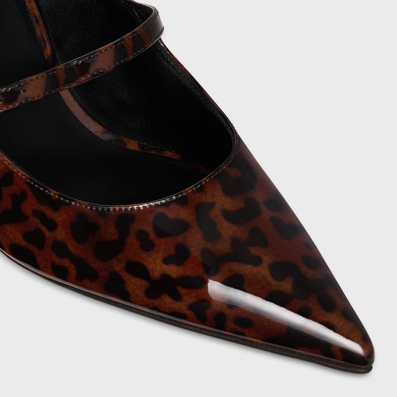 celine judy strappy pump in printed leopard patent calfskin