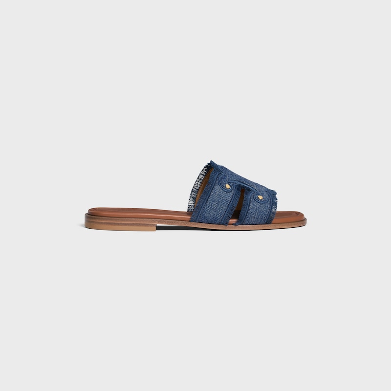 celine marina fringed mule in denim