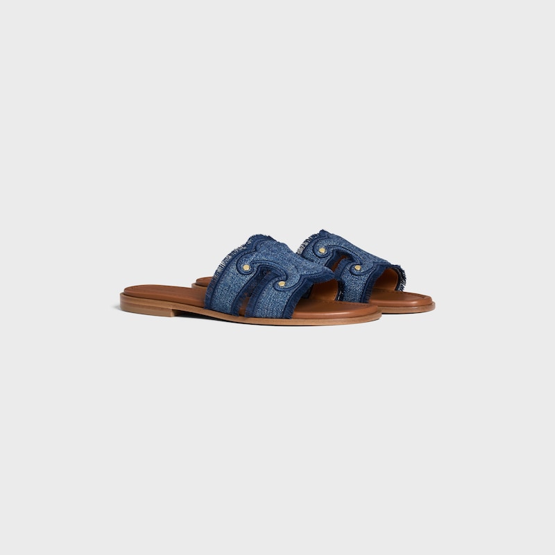 celine marina fringed mule in denim