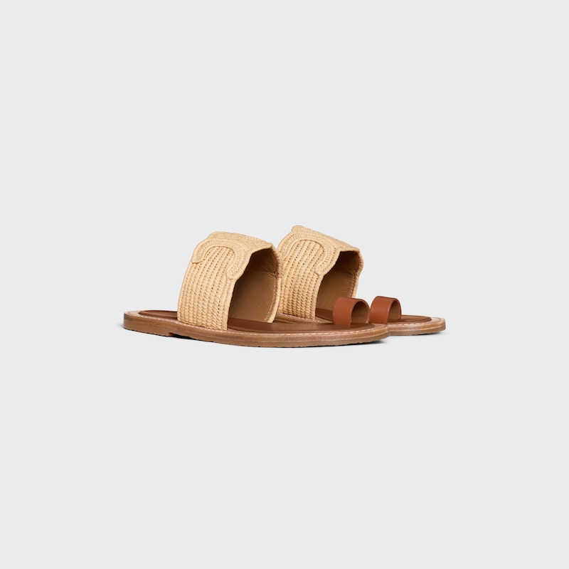 celine lympia sandal in raffia and calfskin