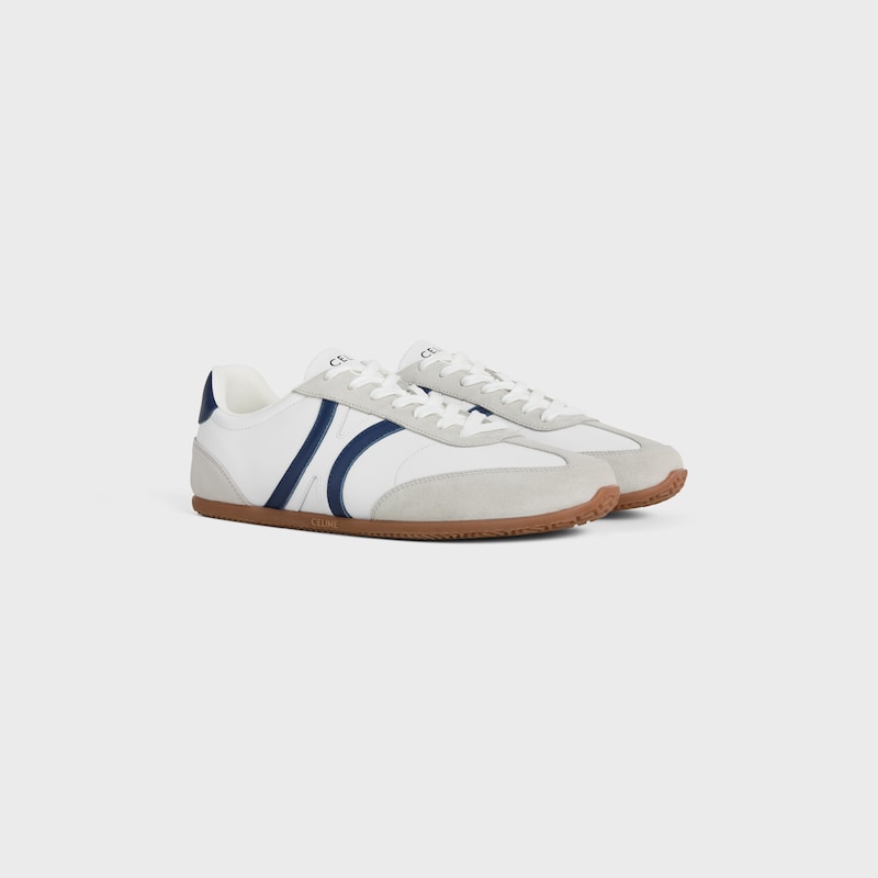 celine jogger - low lace-up sneaker in calfskin amp suede calfskin