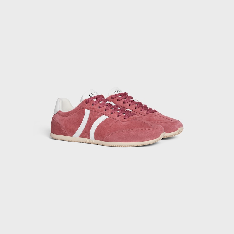 celine jogger low lace-up sneaker with triomphe in suede calfskin and calfskin