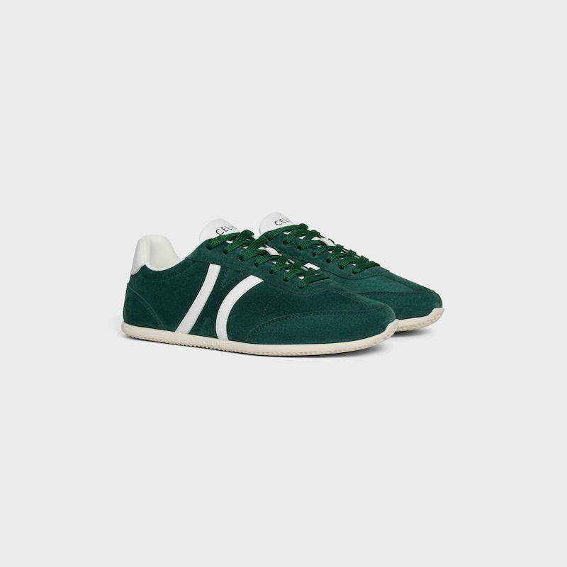celine jogger low lace-up sneaker with triomphe in suede calfskin and calfskin