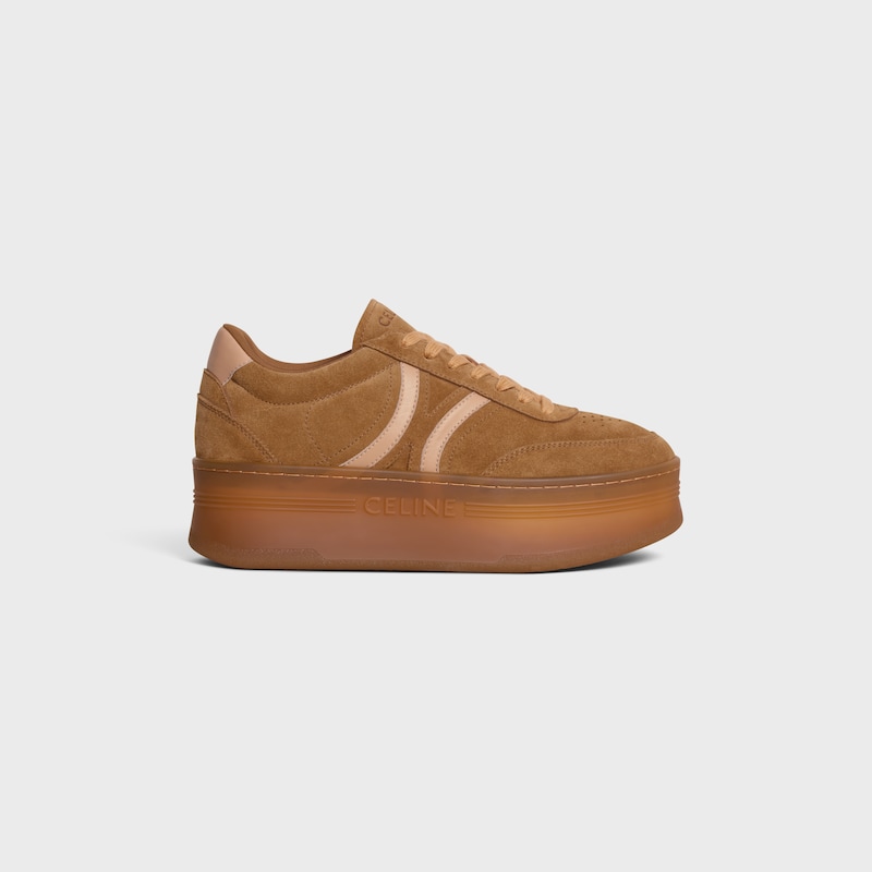 celine - block sneakers with back triomphe and wedge outsole in suede calfskin and calfskin