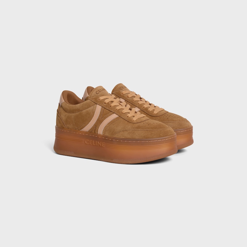 celine - block sneakers with back triomphe and wedge outsole in suede calfskin and calfskin