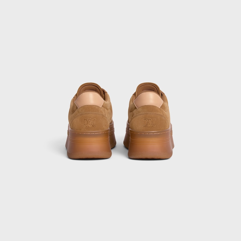 celine - block sneakers with back triomphe and wedge outsole in suede calfskin and calfskin