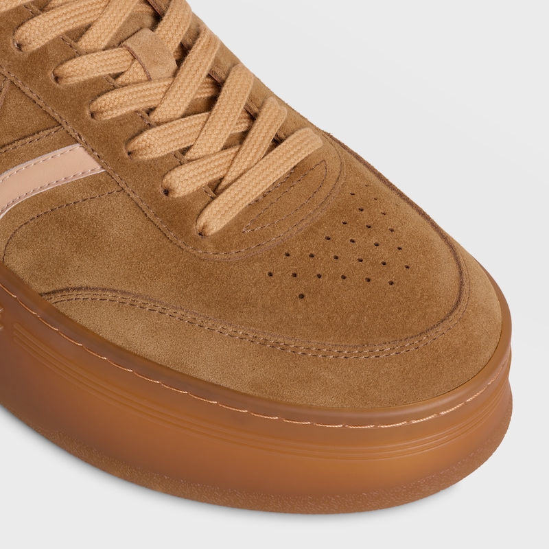 celine - block sneakers with back triomphe and wedge outsole in suede calfskin and calfskin