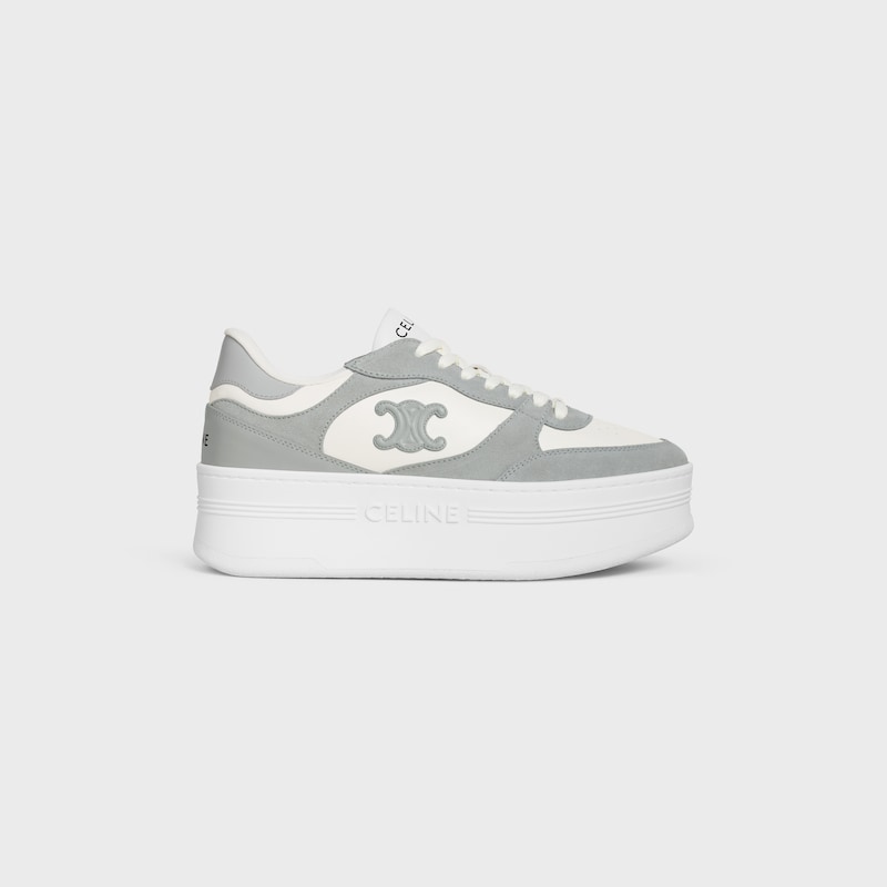 block wedge sneaker with triomphe patch in calfskin and suede calfskin