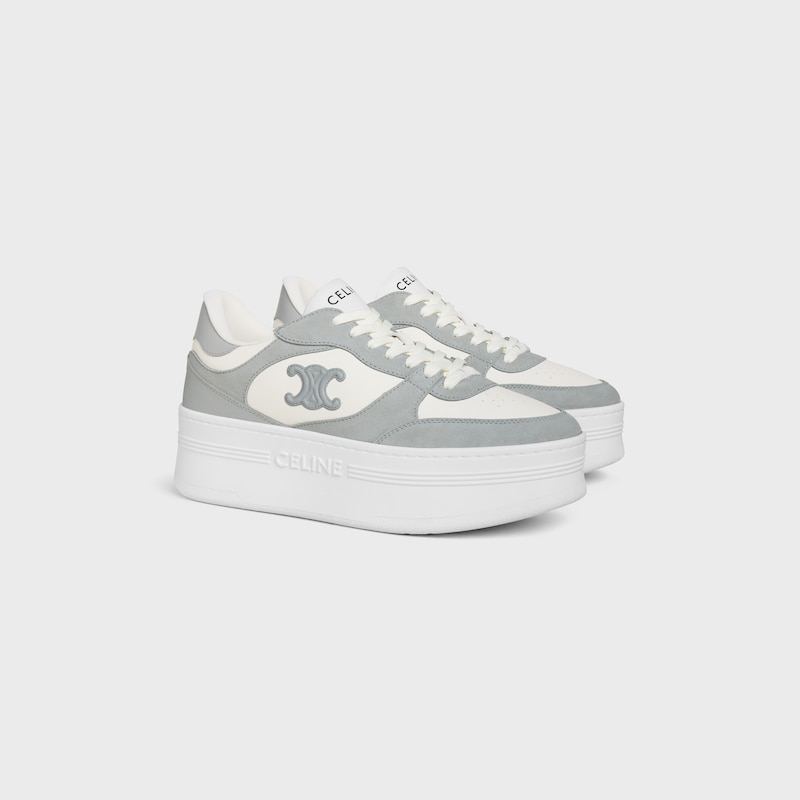block wedge sneaker with triomphe patch in calfskin and suede calfskin