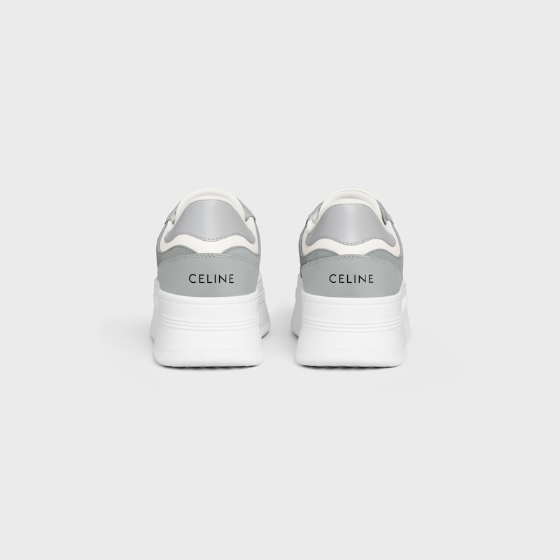 block wedge sneaker with triomphe patch in calfskin and suede calfskin