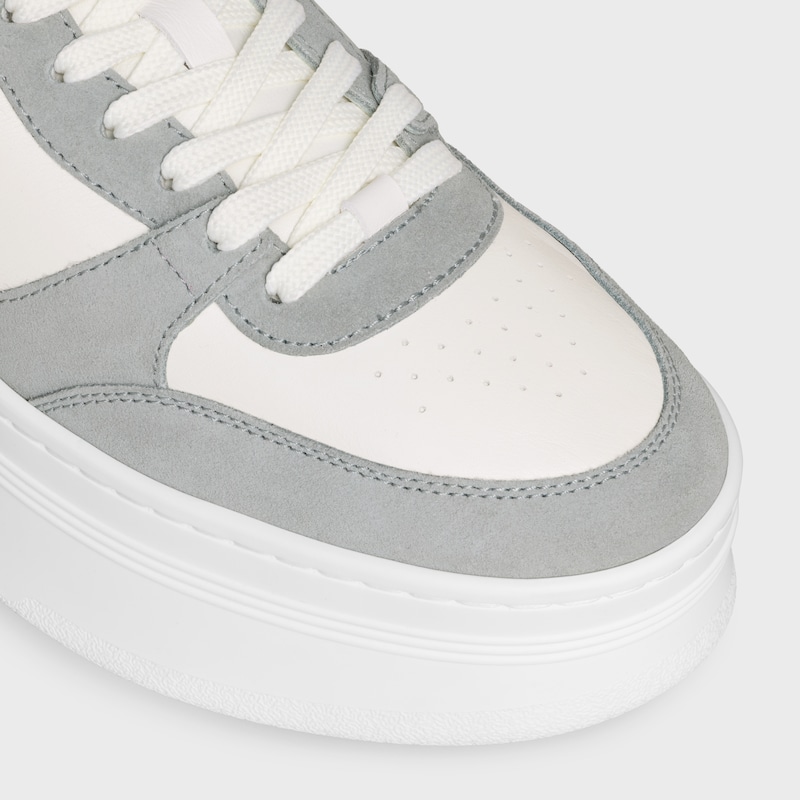 block wedge sneaker with triomphe patch in calfskin and suede calfskin