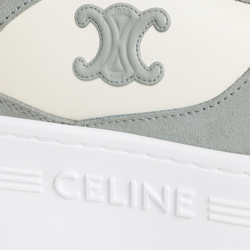 block wedge sneaker with triomphe patch in calfskin and suede calfskin